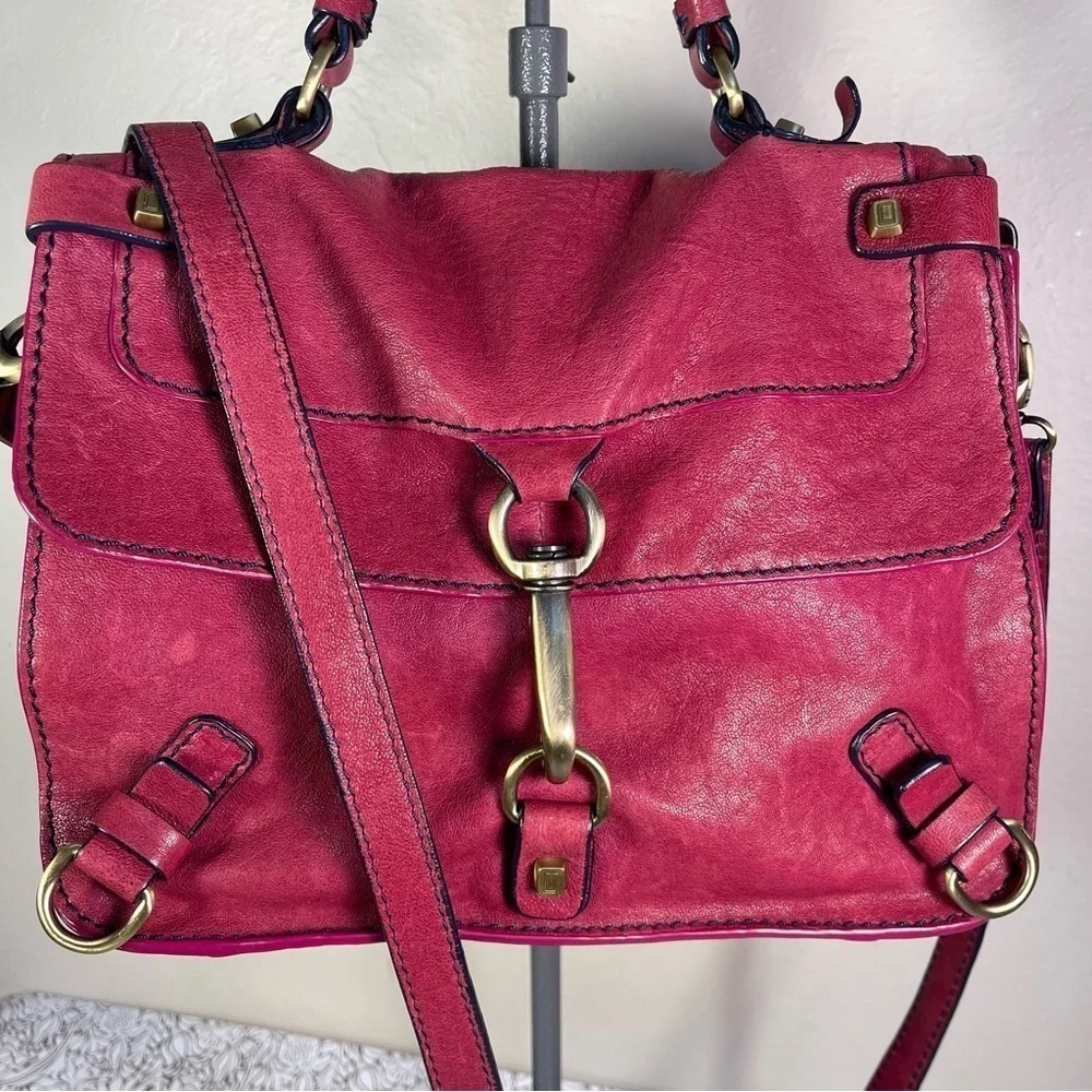 Luana Italy Raspberry Leather Crossbody Bag Suede Flap Gold Hardware